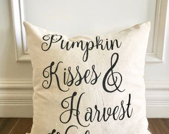 Fall pillow cover, farmhouse fall pillow, pumpkin kisses harvest wishes