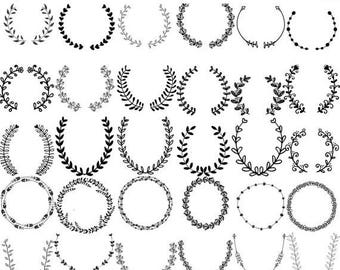 40%SALE Laurels Wreath clipart: "LAURELS CLIP Art" Hand Drawn Chalk wreaths Chalk Floral Frames Wedding clip art instant download