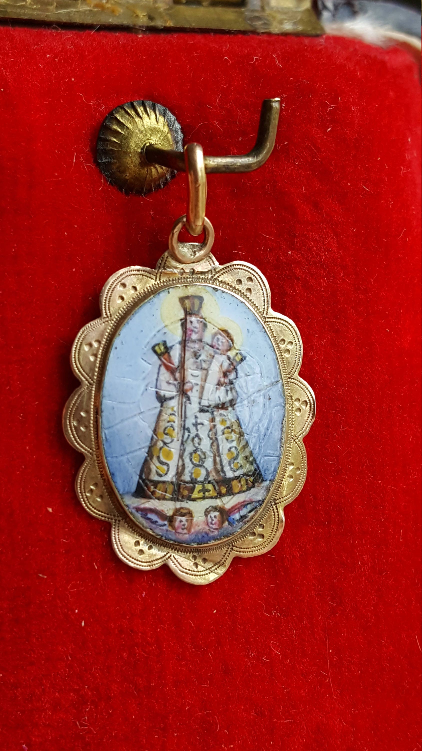 Antique French Enamel Blessed Virgin Mary Medal Pendant