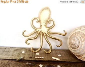 ON SALE Gold Octopus Hook - Jewelry Hanger - Gold Wall Decor - Necklace Holder - Bathroom Wall Art - Gold Decor - Octopus Wall Art - Key Hol