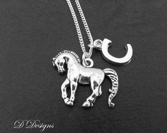 Horse Necklace, Horse Pendant, Pony Necklace, Personalised Horse Jewellery, Personalised Letter Necklace, Horse Gifts,