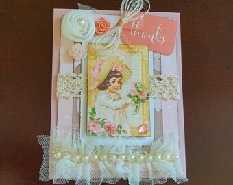 Victorian Thank You Card * Shabby Thank You Card * Handmade Embellished Card
