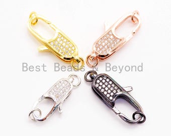CZ Clear Micro Pave Lobster Claw Clasp, Cubic Zirconia Clasp/Clips/Connector, 24x11mm,sku#H45