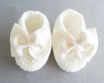 Ballerinas(Ballet pumps) woolen baby - shoes baby - white shoes - baby