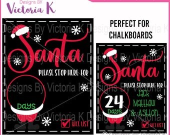 Santa Chalkboard, Christmas svg, Christmas Countdown, Santa stop here, Cut File, SVG, DXF Cut Files, Cricut Design Space, Vinyl Cut Files