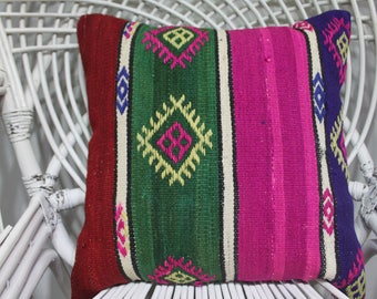 pink and green kilim woven bench 18x18 hand woven kilim throw pillows pillow cover kilim pink kilim cushion kilim crochet cushion 2128