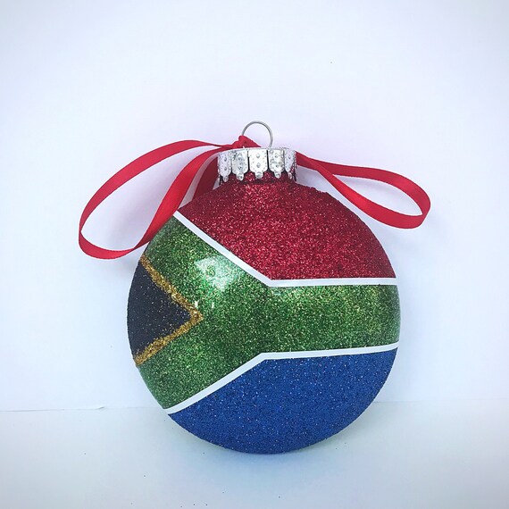 South African Flag Plastic Christmas Ornament. South Africa.