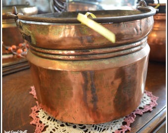 Antique Copper Pot with a Handle ~ Primitive looks and Feel ~