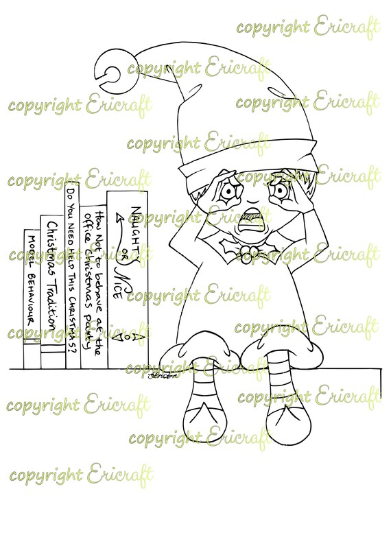 Digital Stamp - Shocked elf - 300dpi jpeg file by Erica Bruton