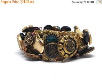 Gorgeous Vintage Button Bracelet Stretch Brass Bracelet