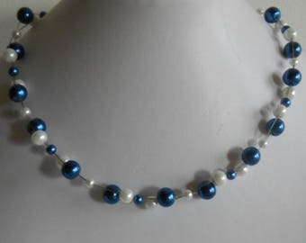 Bridal twist necklace Royal Blue and white beads