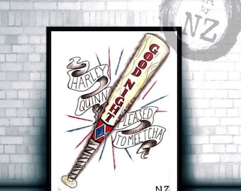 Harley Quinn Bat print // Good Night Bat // Suicide Squad Harley Quinn Print // Daddys lil Monster // girl gift idea