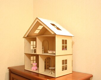 Dollhouse with furniture, Plywood doll house, Dollhouse, Wooden dollhouse, Dollhouse kit, Natural dollhouse, Girl doll house, Plywood house