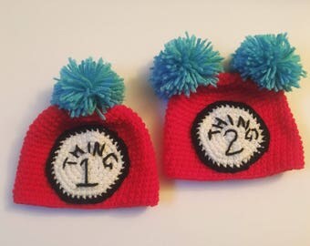 Thing 1 and Thing 2 Twin Baby and Toddler Crochet Hats