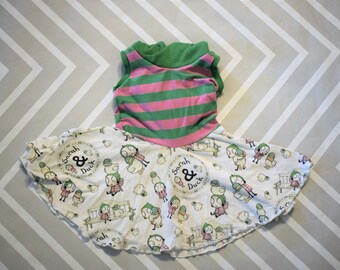 Sarah and Duck inspired Dress, Birthday, Party, outfit, knit, stripes, pink, green, optional hood