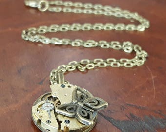 Vintage Watch Movement Butterfly Pendant