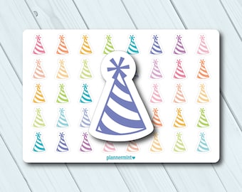 Birthday Planner Stickers - Party Hat Icon - Erin Condren Life Planner - Happy Planner - Kikki K - Personal - Mambi - Matte or Glossy