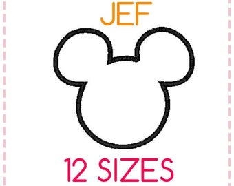 12 SIZES Mickey Mouse Applique Embroidery Design JEF Format,Embroidery Designs ,Machine Embroidery,Mickey Mouse Head,Instant Download