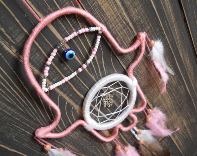 Personalized gift for girlfriend Dream catcher Hamsa pink dreamcatcher hamsa necklace hand of hamsa dreamcatcher jewelry hamsa decor