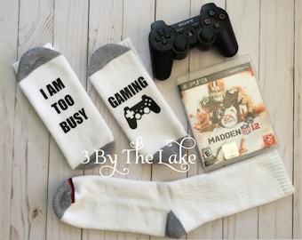 Video Gaming ...."I Am Too Busy Gaming" Playstation Video Game Funny Socks Men or Women's Funny Gaming Socks