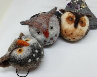 Sold Individually, Needle felted birds, needle felt owls, owl key fob, owl handbag charm, felt owl