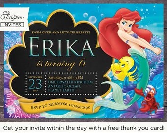 Little Mermaid Birthday Invitation | Princess Ariel Invitation | FREE thank you card