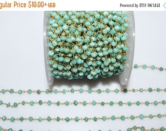 50% OFF Beautiful Amazonite Rosary Beaded Chain - Amazonite Wire Wrapped Beaded Chain , Sold By Foot , 3.75 - 4 mm - RB5536