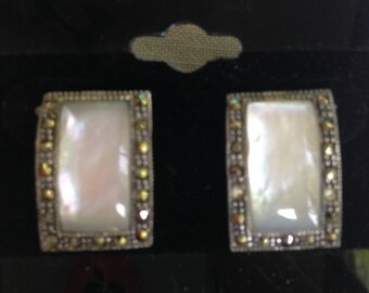 Sterling Silver Mother of Pearl and Marcasite Earrings