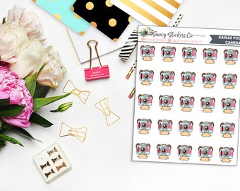 Kawaii Pug Camera Planner Stickers | for use with Erin Condren Lifeplanner™, Filofax, Personal, A5, Happy Planner