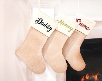 Monogrammed Christmas Stocking- Burlap Stocking- Family Christmas Stockings- Rustic Christmas Stockings- Personalized Christmas Stocking-