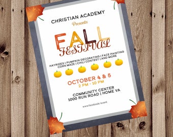 Fall Festival Flyer, Back to School Bash, Craft and Vendor Show, Direct Sales, Thanksgiving Auction, Promotional Poster, 8.5x11 Digital