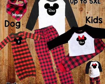 Buffalo Plaid Family Pajamas PJs Sleepwear Long Johns Kids Adult Monogrammed Holiday Plus Size to 5XL Disney Polar Express Christmas Rustic