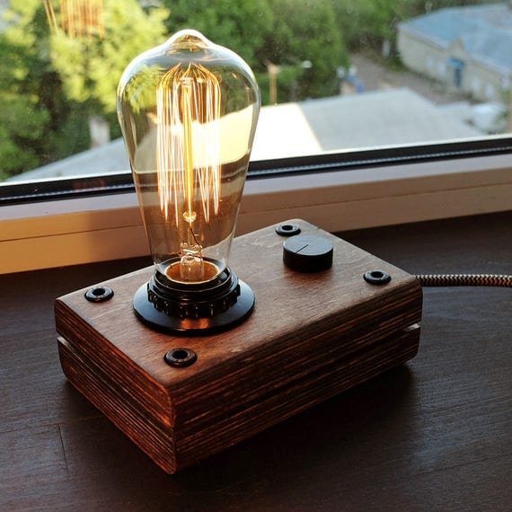 Edison Lamp,Industrial lamp, Steampunk lamp,Wooden Edison Lamp.Retro Edison lamp with dimmer for smooth brightness control by MasterWoodUA steampunk buy now online