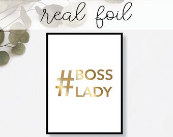 Hashtag Boss Lady Print // Real Gold Foil // Minimal // Gold Foil Print // Home Decor // Modern Office // Typography // Fashion // Lovely