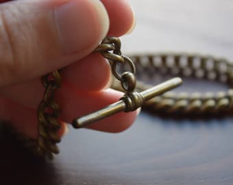 Antique Unmarked Victorian Era Sturdy Brass Watch Chain with Clip