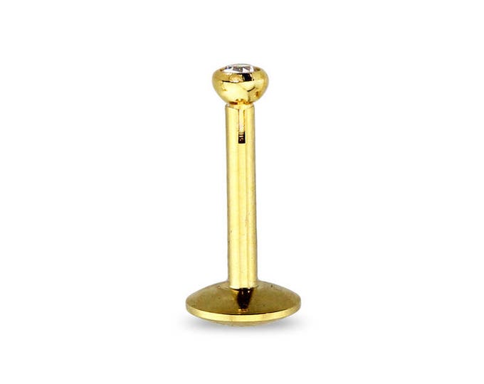 Gold PVD Plated Over 316L Surgical Steel Push-In Labrets/Monroes with Press Fit Flat Gem