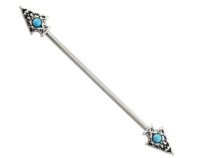 316L Surgical Steel Turquoise Stone Tribal Spear Industrial Barbell