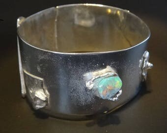Solid Reticulated Sterling Silver & Opal Bracelet