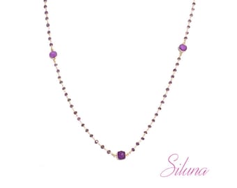Amethyst necklace, Rosary in vermeil (sterling silver 925 gold plated)