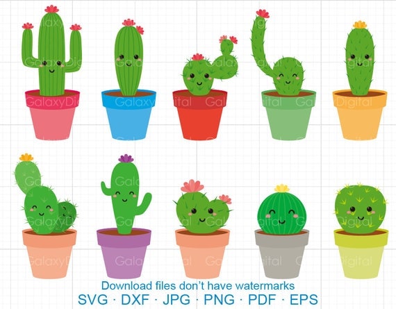 Cute Cactus Clipart SVG Cactus SVG DXF Silhouette Cricut Cut