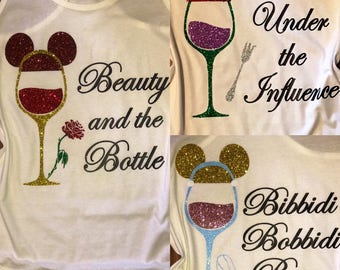 Disney Glitter Epcot Wine Tanks, Ariel, Belle, Cinderella Inspired Tank Tops. Epcot Food and Wine Festival Tanks. Funny Disney Princess Tank