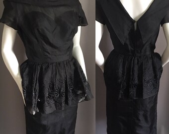 40's 50's Black PEPLUM dress