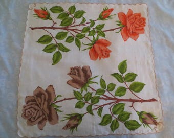 Vintage Large Rose Hanky Handkerchief
