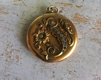 Antique W H Co Wightman & Hough Gold-Filled Paste Picture Locket | Rhinestone Locket | Victorian Edwardian Locket | Art Nouveau Locket