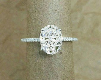 2 Carat White sapphire engagement ring,AAAA Quality Grade ,oval engagement ring in 18k White gold .35% OFF .Limited time only.