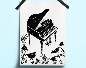 Art poster music Art musical instrument Music print illustration Jazz illustration Floral minimal art Floral black art Poster digital music