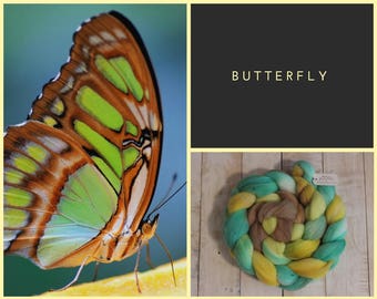 Butterfly, Hand dyed combed top, 4 oz, spinning or felting fiber, 100% Merino