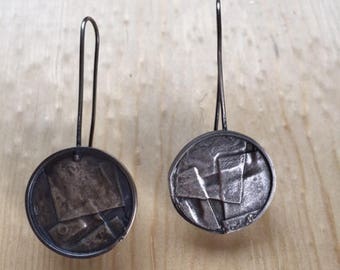 Overlapping squares textured sterling silver earrings