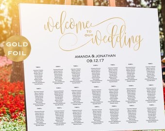 Gold Wedding Seating Chart Printable - Alphabetical Seating Chart - Welcome To Our Wedding Sign - Gold - Downloadable wedding #WDHSN8182