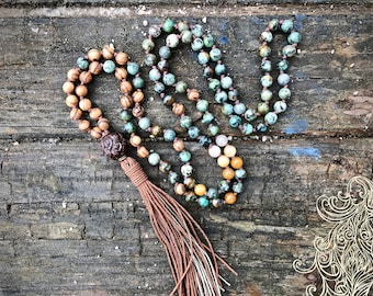 African turquoise mala necklace / Mala beads 108/ 108 Mala beads / Boho mala necklace / Boho mala beads / 108 Mala necklace / 108 mala